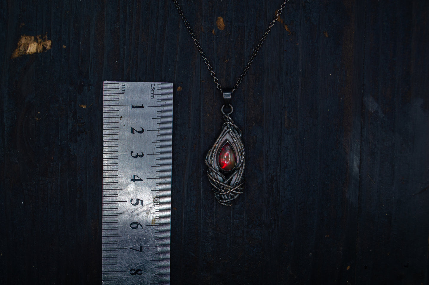 Pendant "Cor Tenebris" silver 925, black opal.