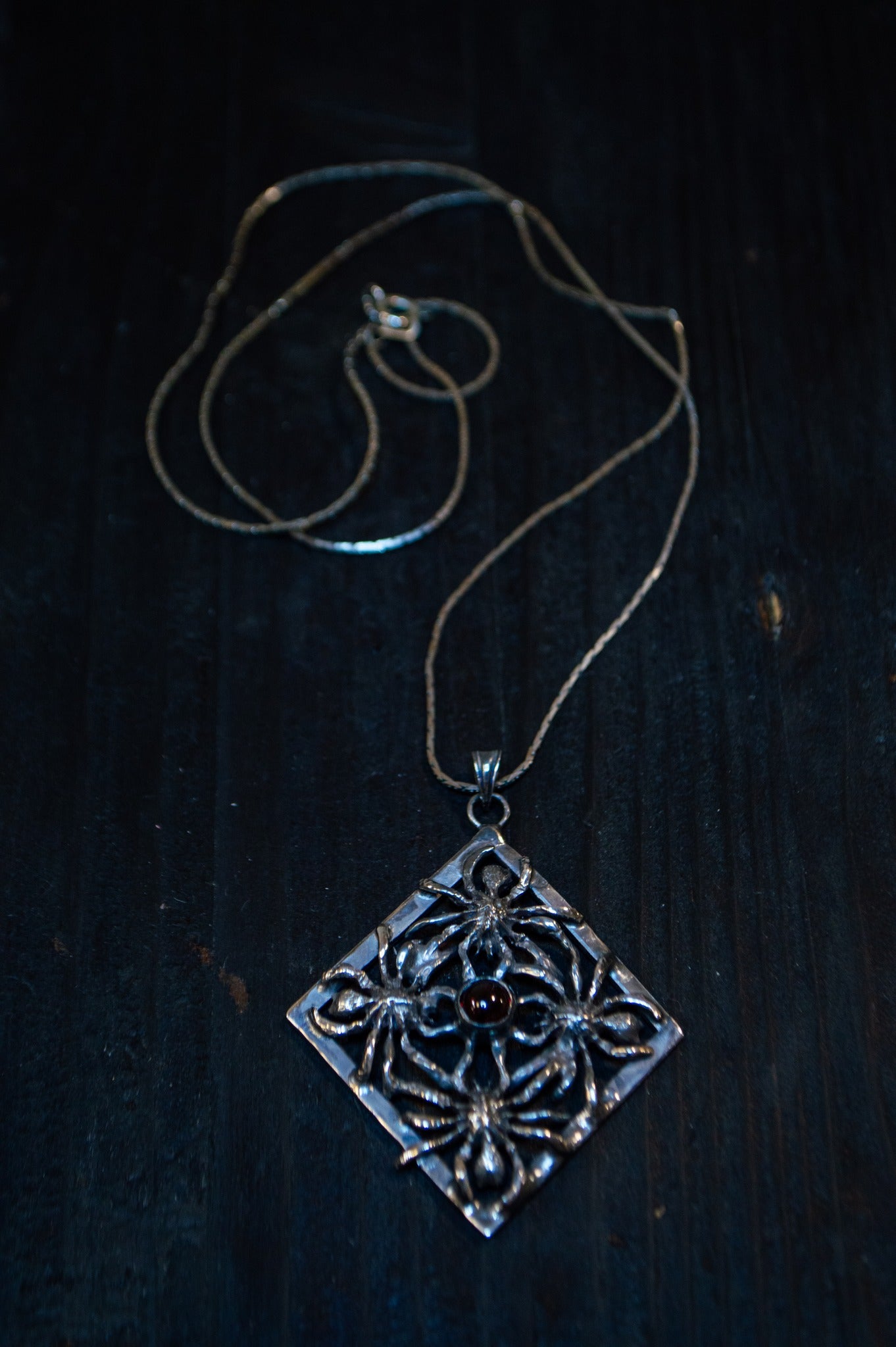 Kaelakee „Tenebris Aranea“: hõbe 925, granaat