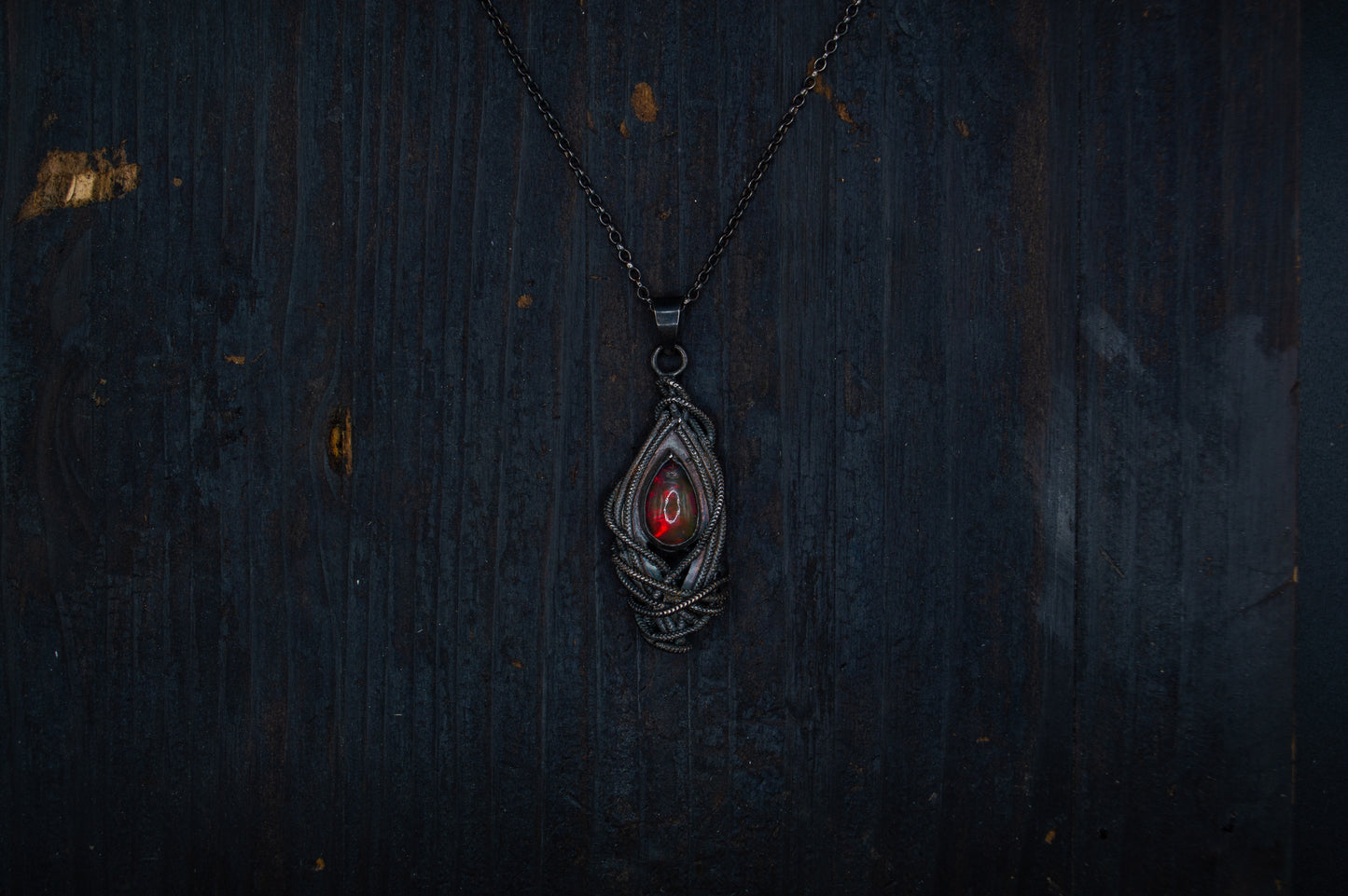 Pendant "Cor Tenebris" silver 925, black opal.