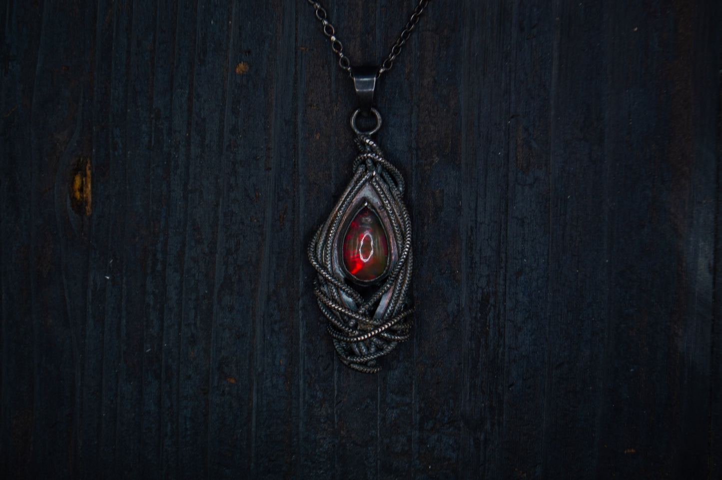 Pendant "Cor Tenebris" silver 925, black opal.