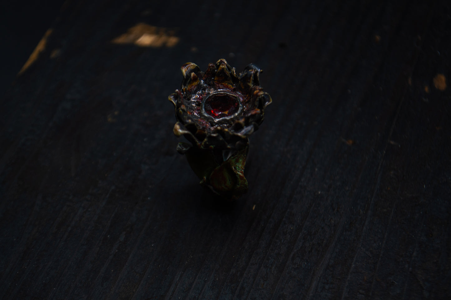 Ring "Flos tenebris" silver 925, enamel, garnet.