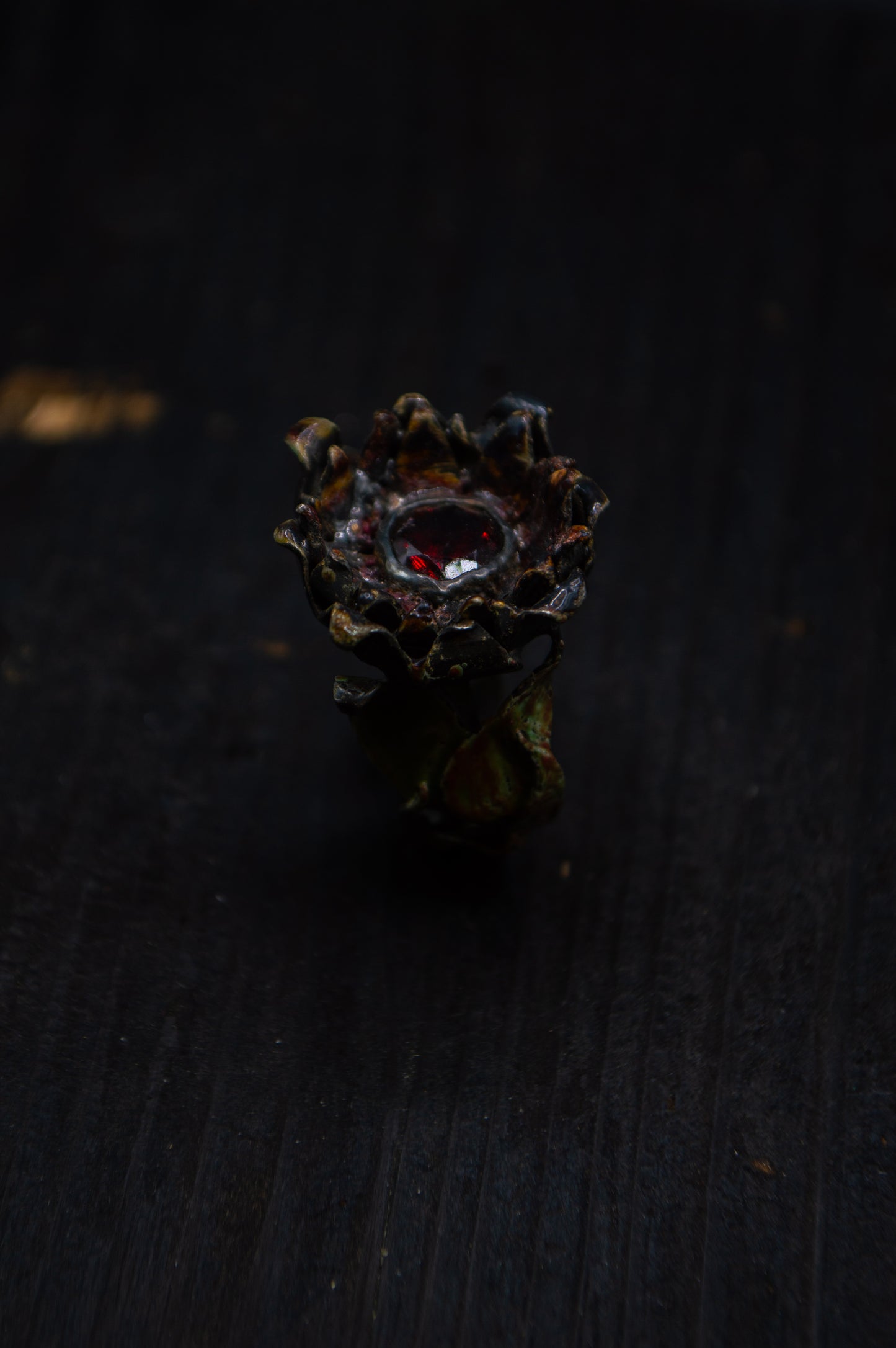 Ring "Flos tenebris" silver 925, enamel, garnet.