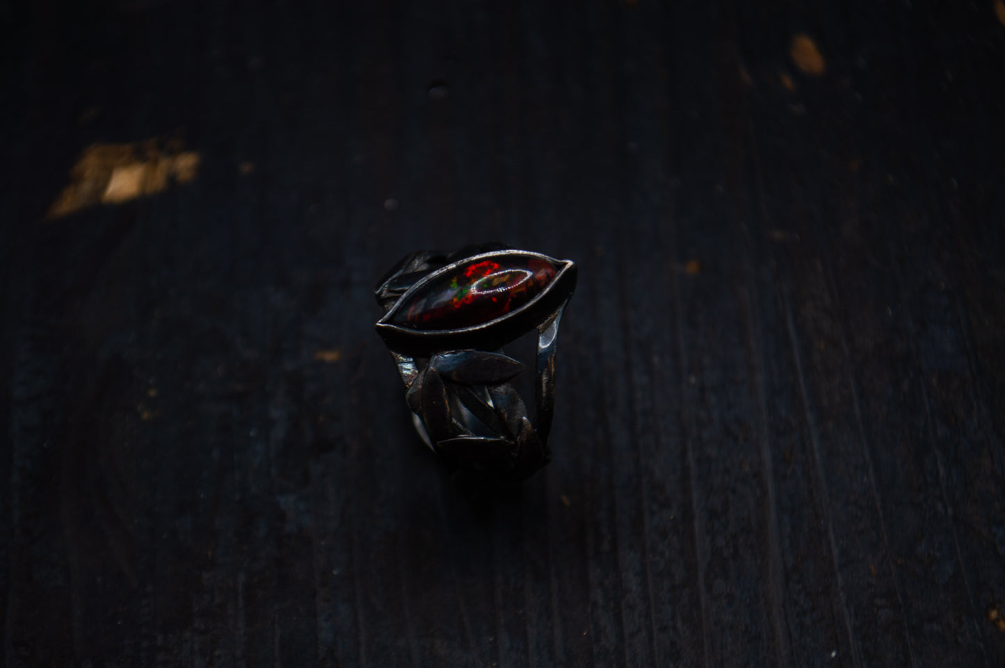 Ring "Silvae obscurae" silver 925, black opal.
