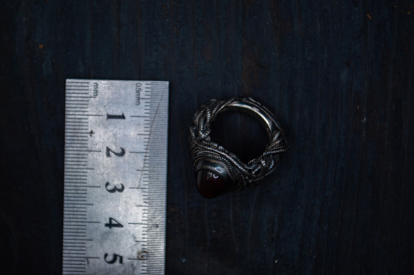 Ring "Obscurae" silver 925, black opal.