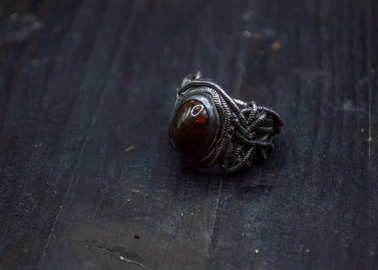 Ring "Obscurae" silver 925, black opal.