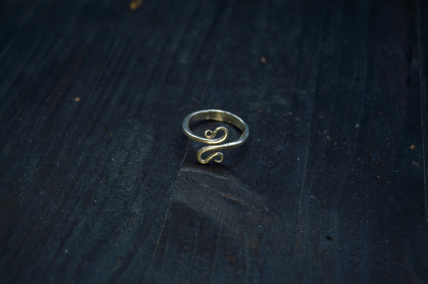 Handforged open silver spiral ring
