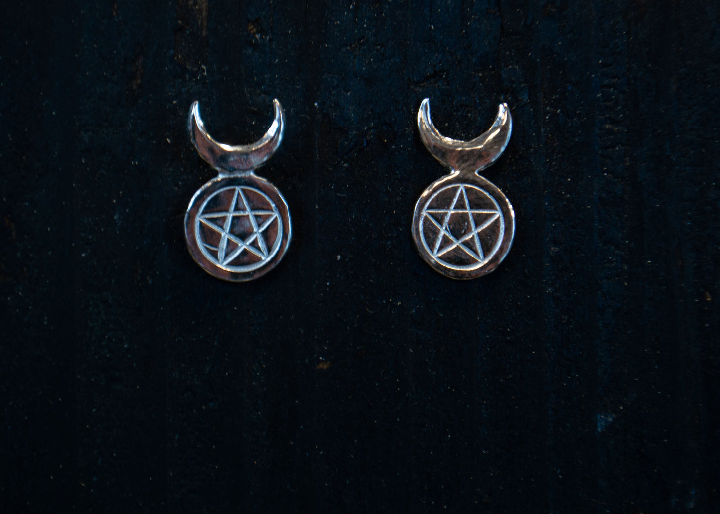 Silver earrings with pentagram and moon