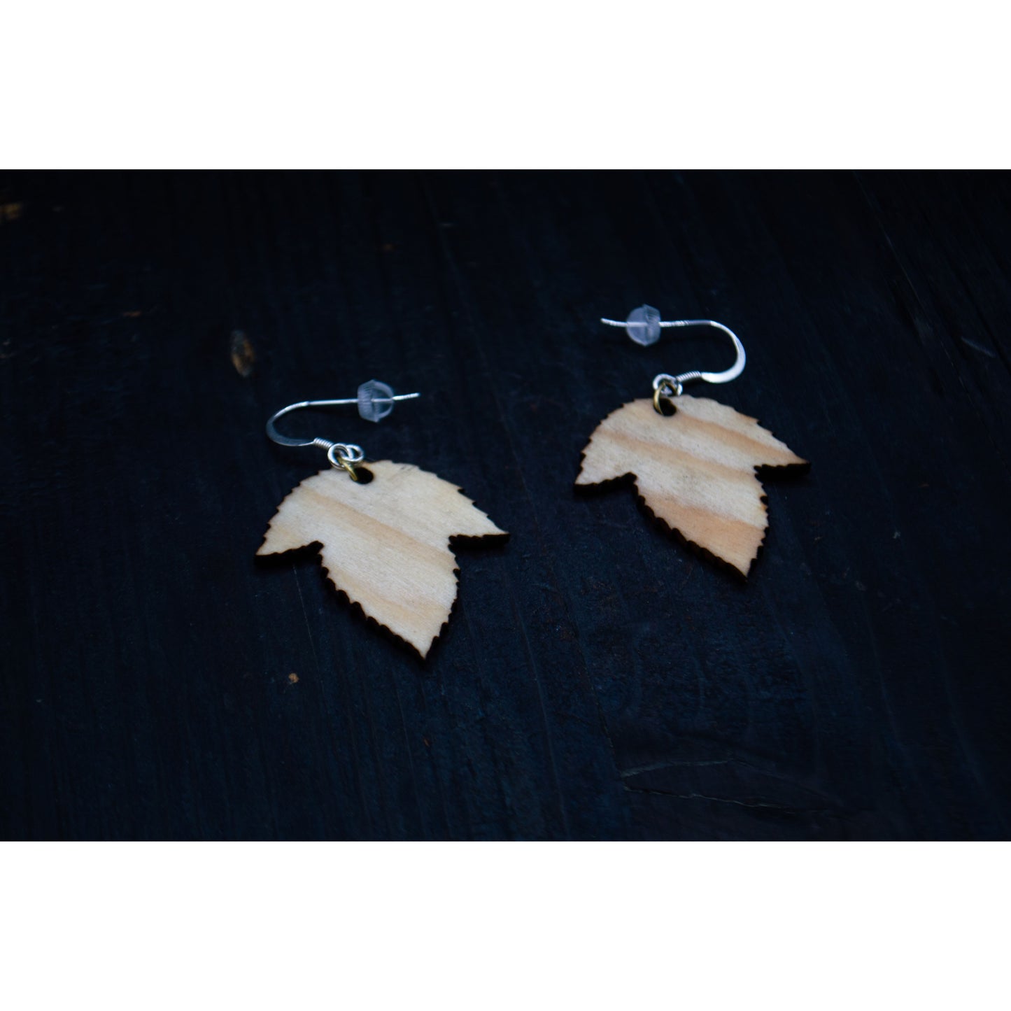 Wood earrings with fantasy leaf