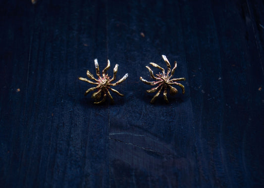 Brass earrings with a spider motif