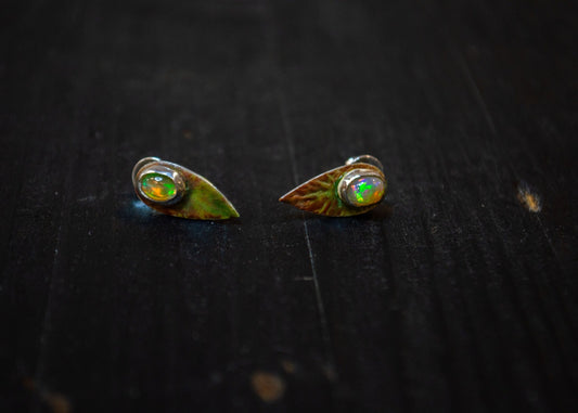Earrings "Leaves" silver 925, opal, enamel