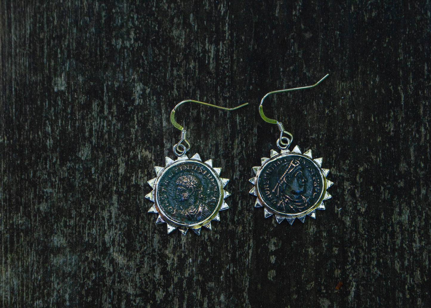 Silver earrings with ancient roman coins