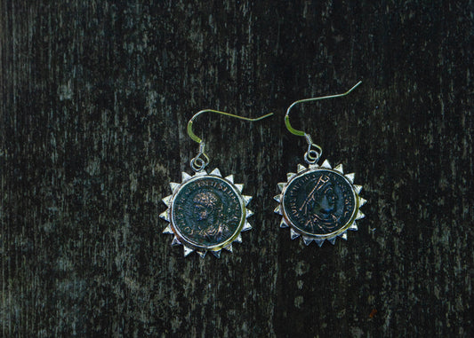 Silver earrings with ancient roman coins