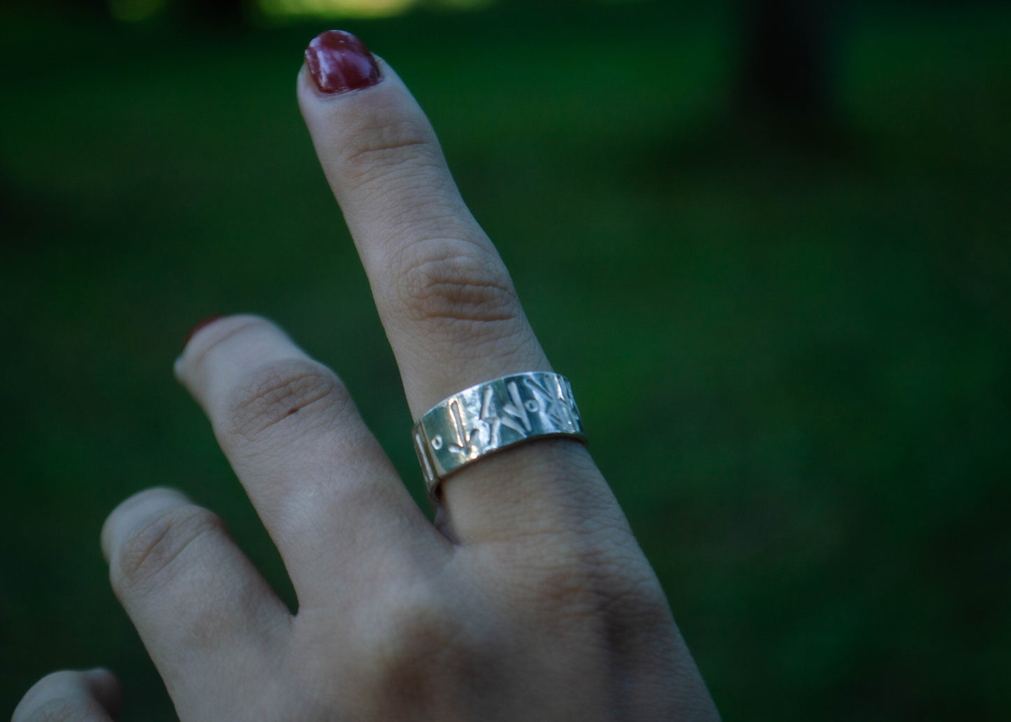 Silver ring with viking runes