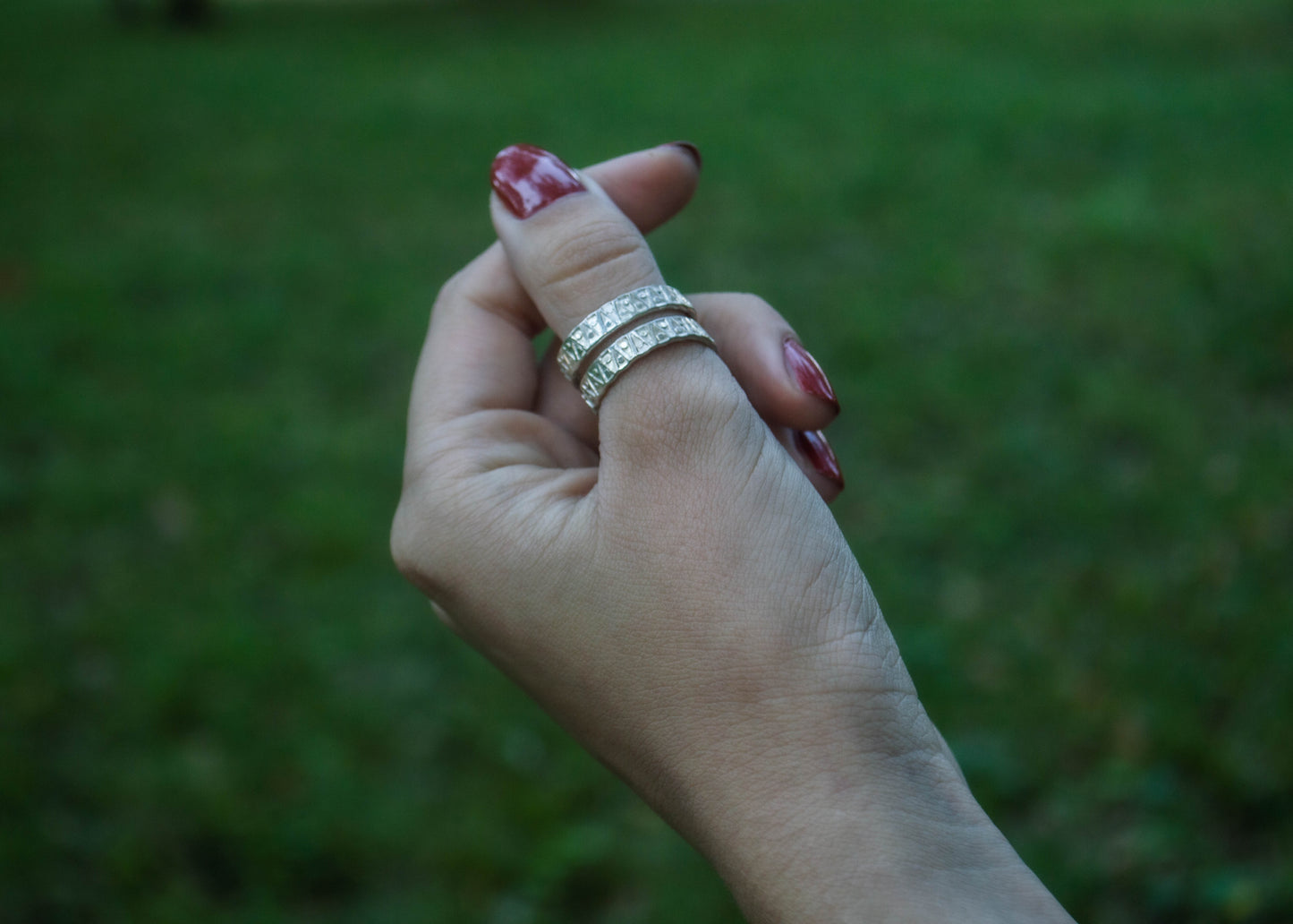 Silver spiral ring with traditional Estonian viking age pattern