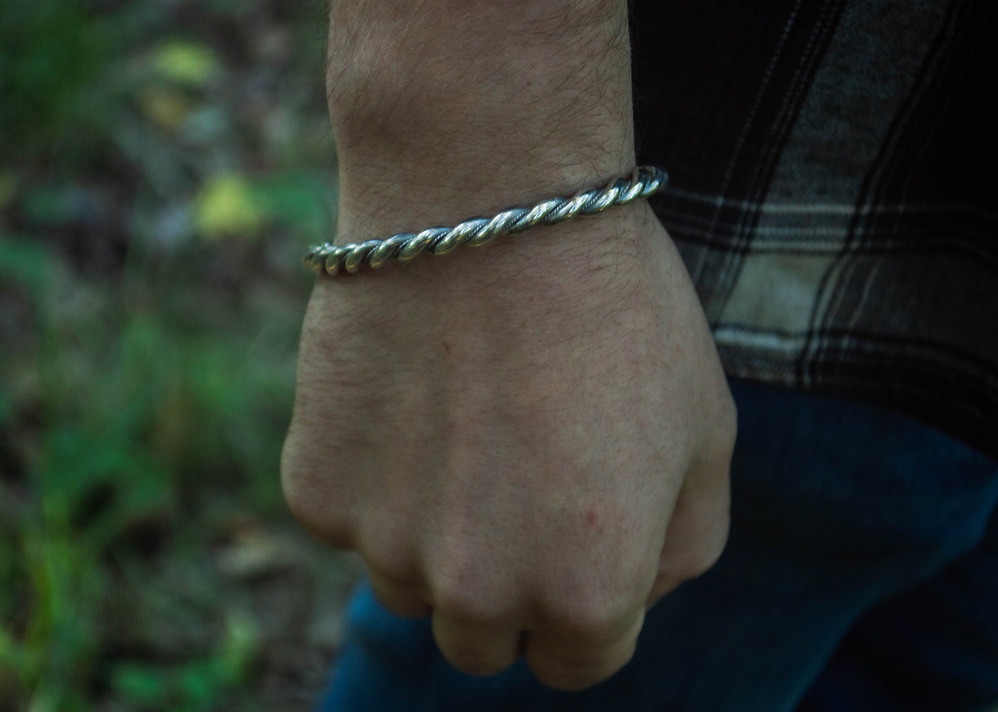 Viking style silver bracelet with a bear motif