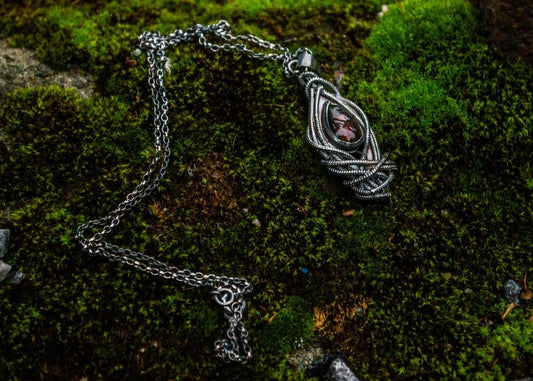 Dark silver pendant "Dark Heart" with black opal