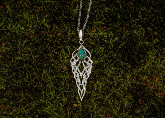 Fantasy style silver pendant with opal